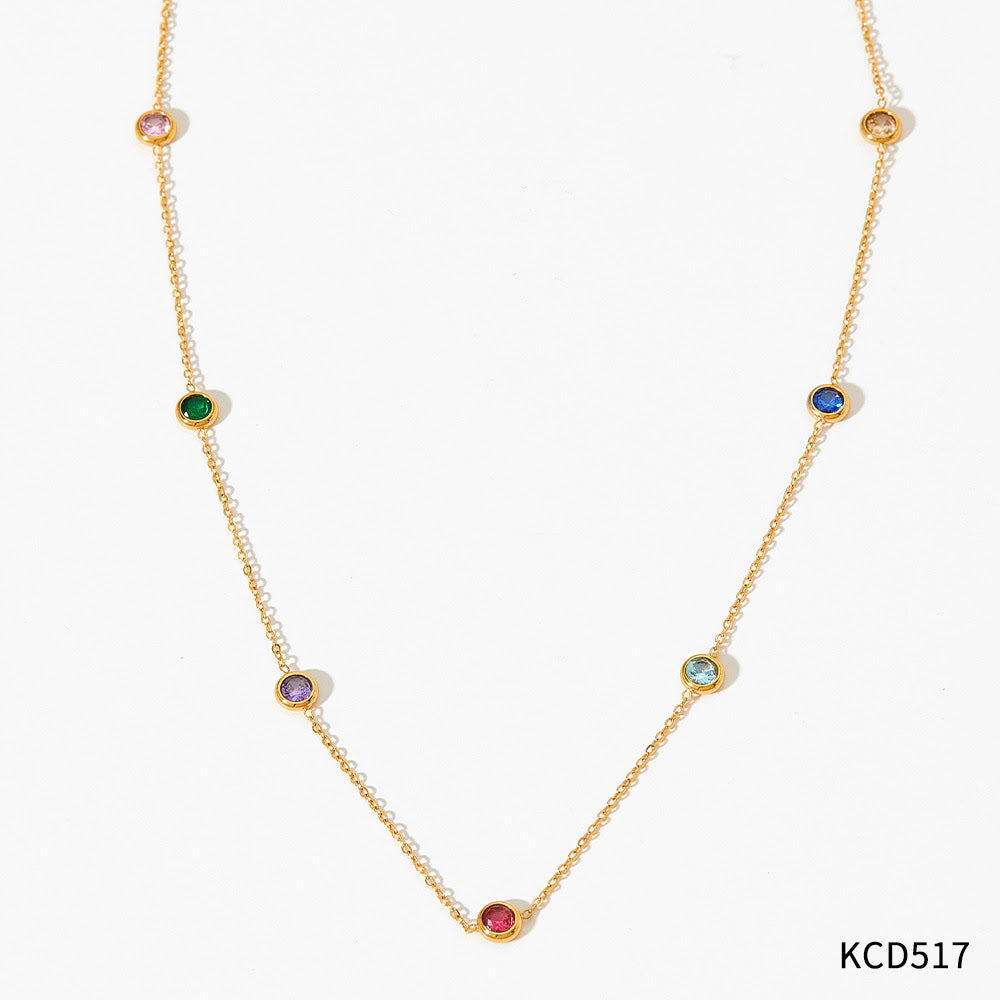 Bezel Line Multi Color Necklace - Bracelet Set