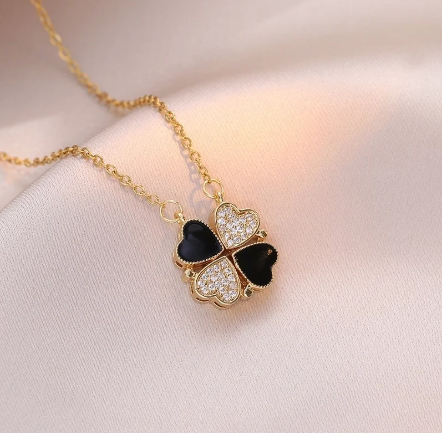 Four-Heart Clover Necklace - Black and Gold