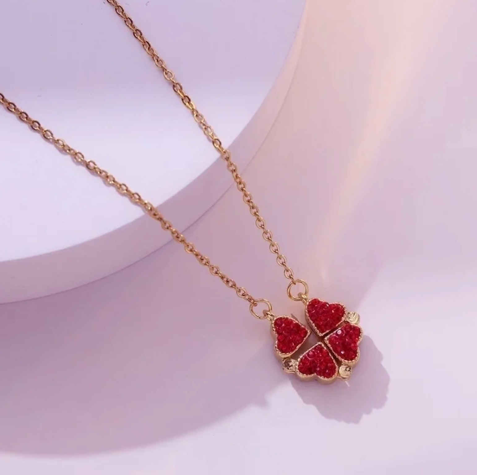 Four-Heart Clover Necklace - Red/Black