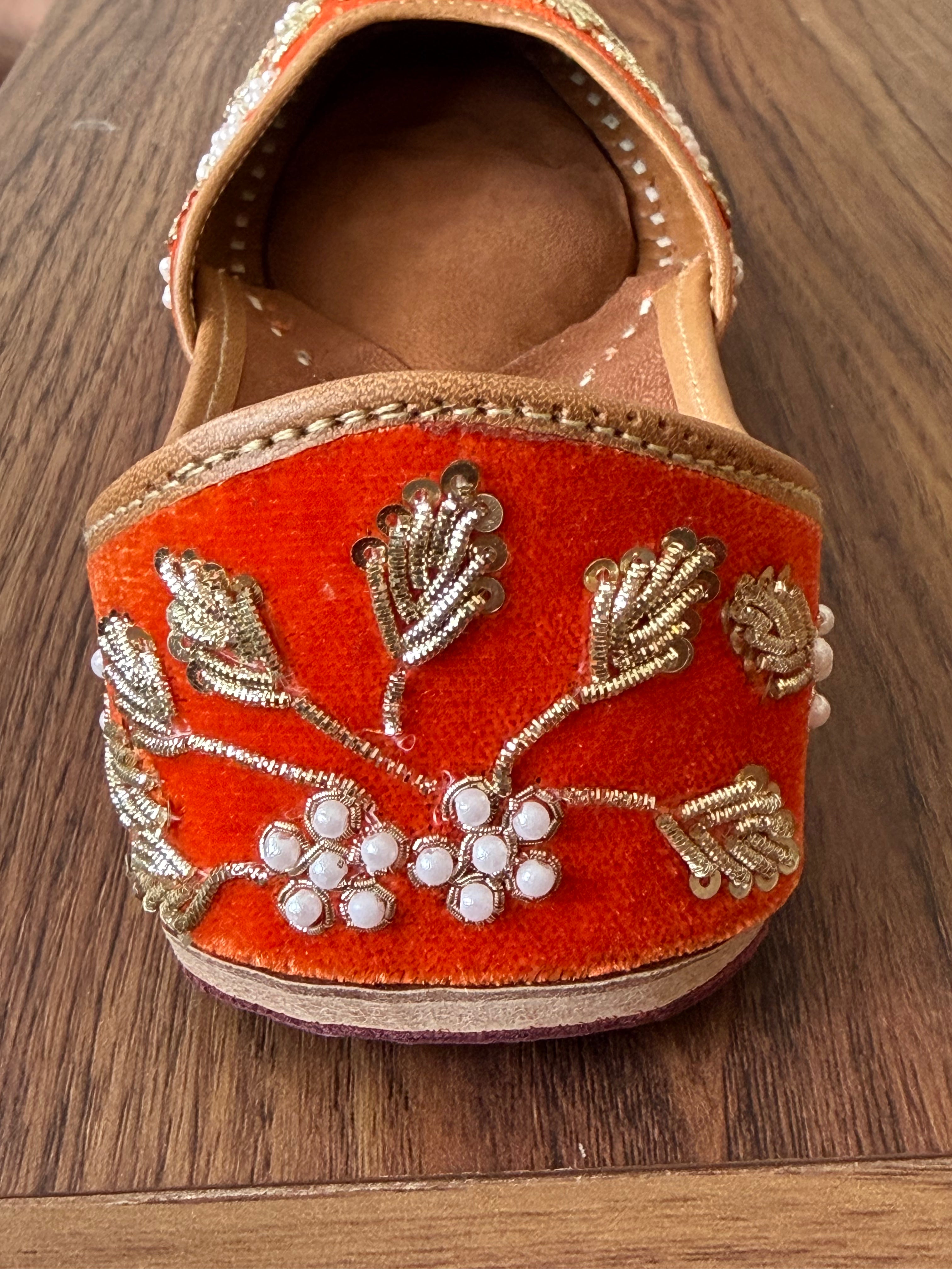 Orange Moti & Dabbka Work Jutti