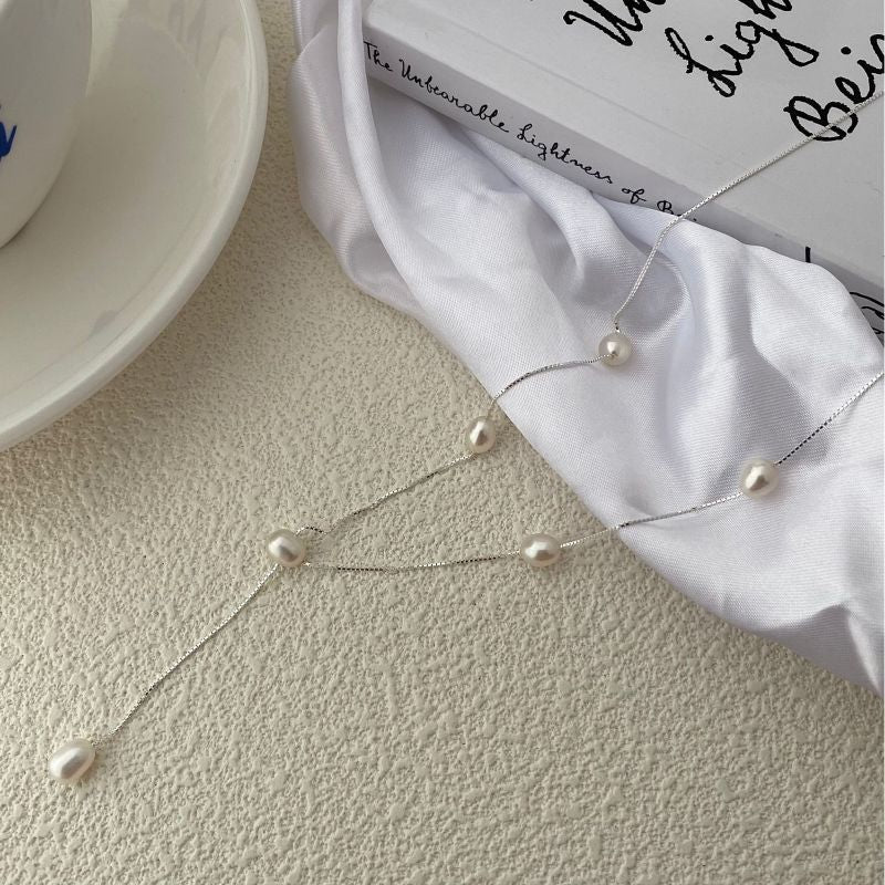 Natural Freshwater Pearl Necklace - 925 Sterling Silver