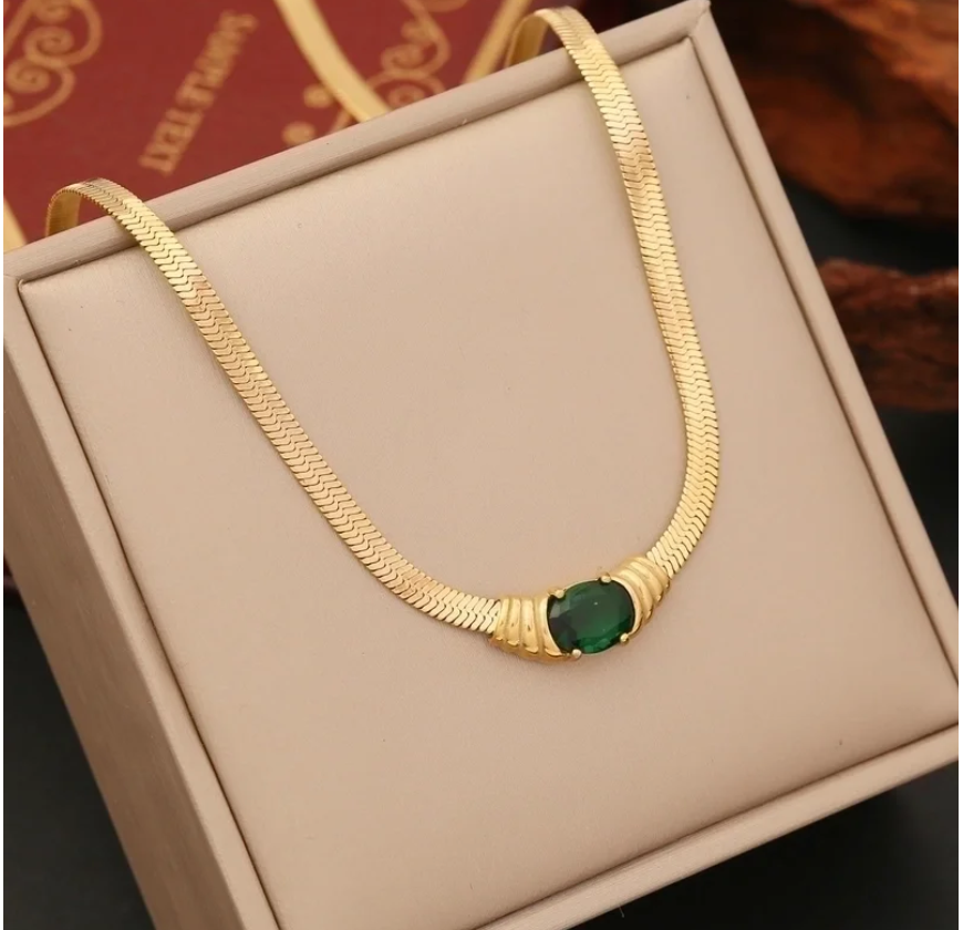 Bezel Emerald Necklace