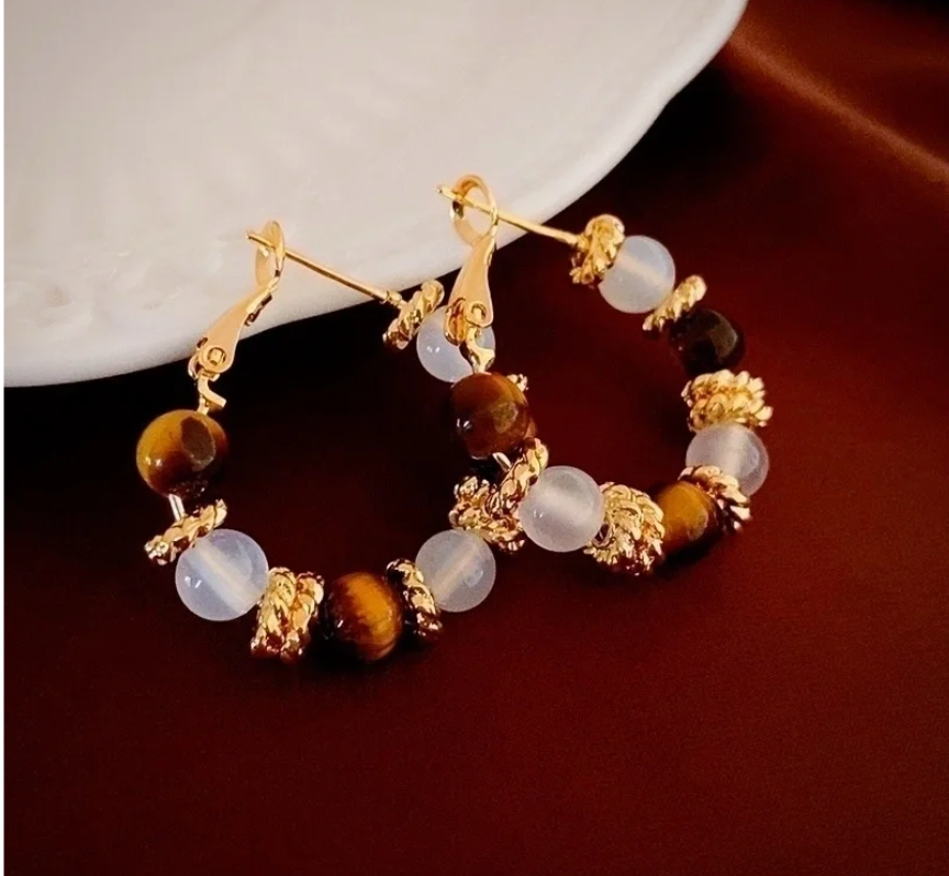 Opal Tiger Eye Earrings
