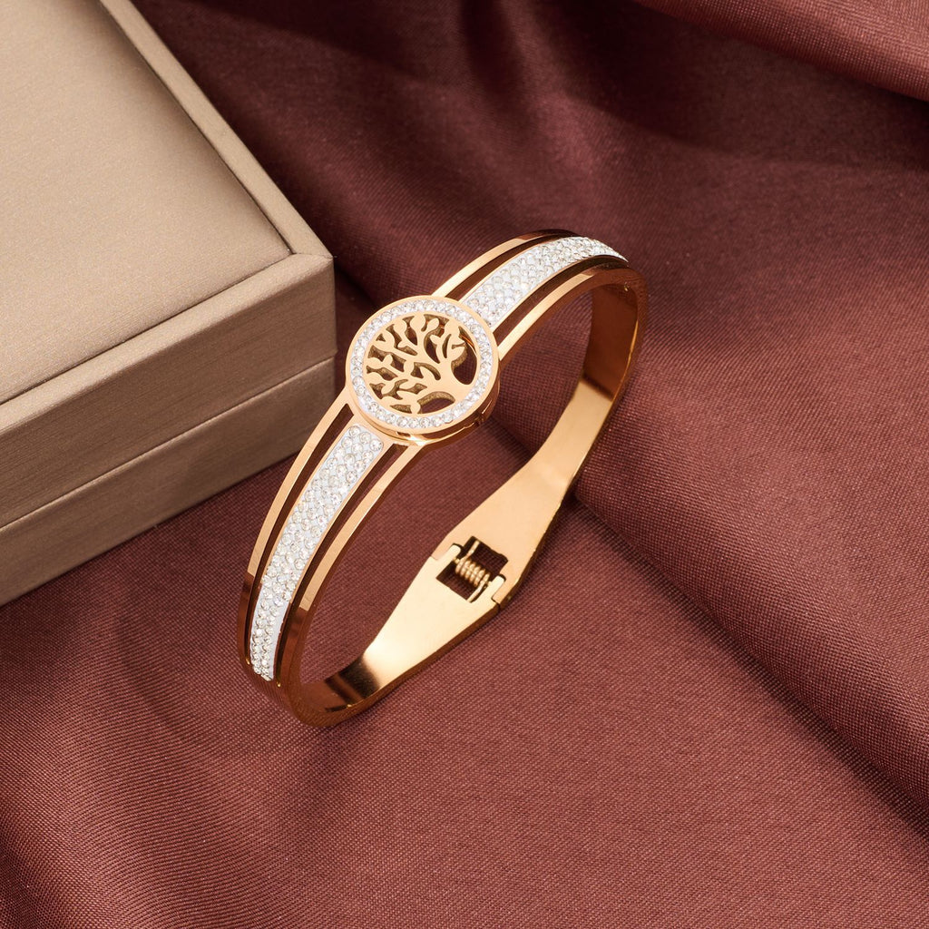 Tree of Life Rhinestones Bangle - Rose Gold